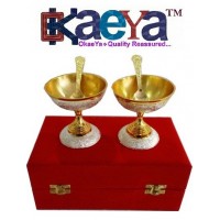 OkaeYa Gold Plated Bowl With Spoon (5 pics Set) With Velvet Box Exclusive Gifts For Diwali, House Warming, Wedding, Anniversary, Return Gifts